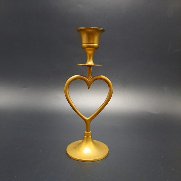 Vintage Brass Open Heart Candlestick Holders Pair - Picture 2 of 16